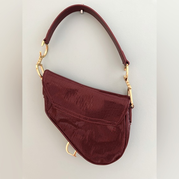 Christian Dior Patent Saddle Bag Dark Red - Picture 2 of 15